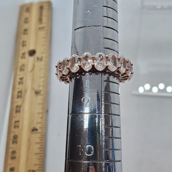 Sterling Silver Rose Gold Plated CZ/Glass Ring Size 8 - Picture 3 of 4